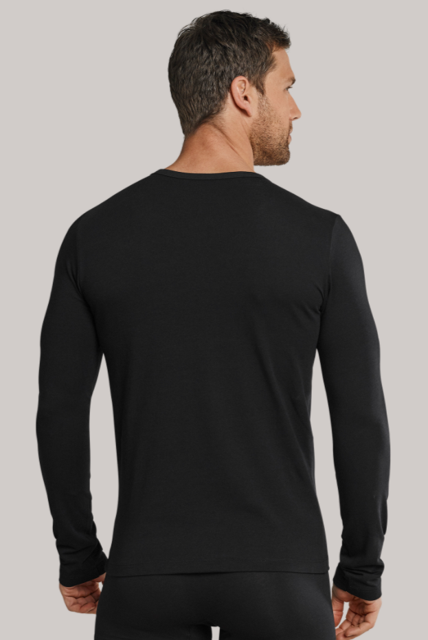 Schiesser 95/5 t-shirt lange mouw, ronde hals in wit en zwart