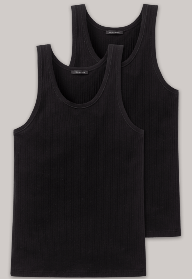 Schiesser Authentic hemd, 2 pack in wit en zwart verkrijgbaar