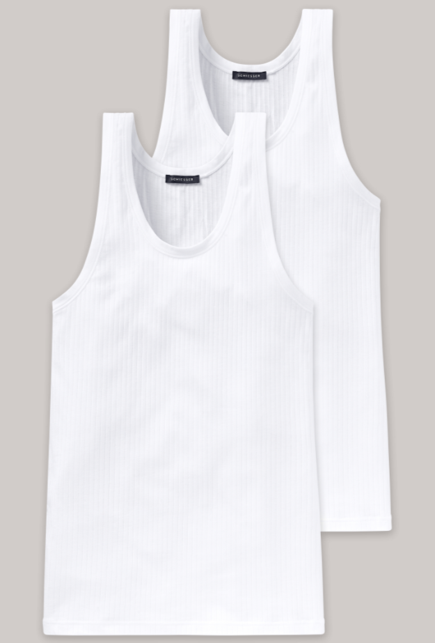 Schiesser Authentic hemd, 2 pack in wit en zwart verkrijgbaar
