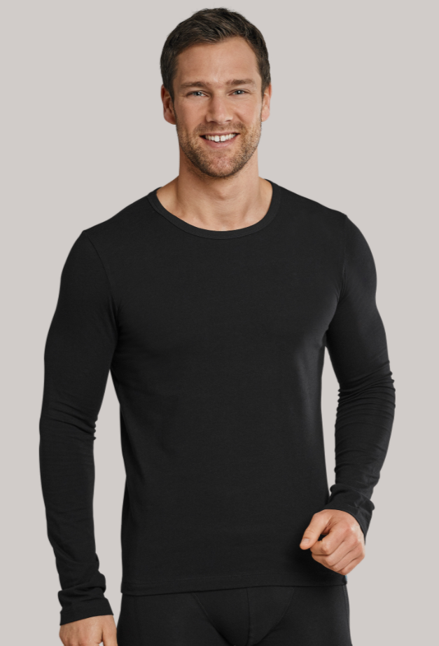 Schiesser 95/5 t-shirt lange mouw, ronde hals in wit en zwart